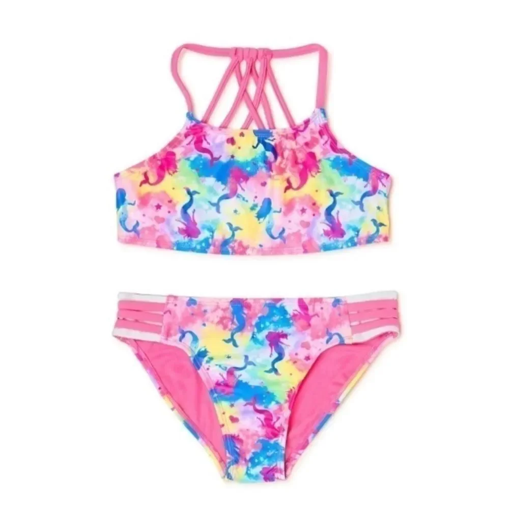 Girls Mermaid Bikini & Unicorn Tankini Swimsuit Bathing Suit 2-Pack Size XL